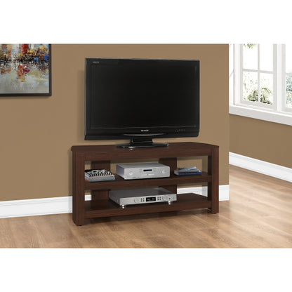 42 Inch Cherry Brown Laminate Modern TV Console with Dual Open Storage Shelves
