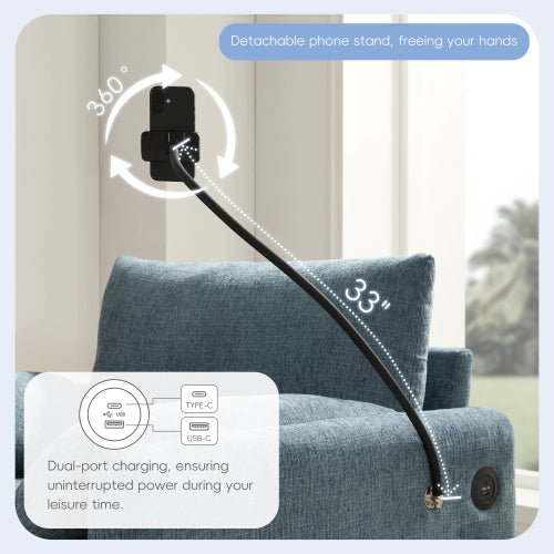 37 inch  Chenille Single Armchair, Storage Ottoman, USB-C Charger & Phone Holder