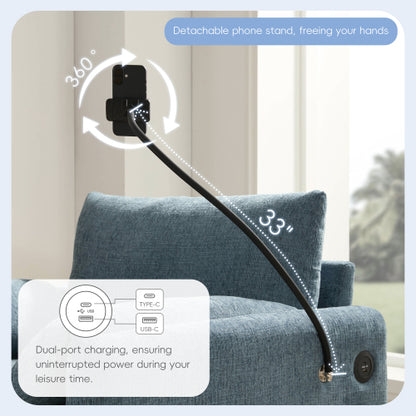 37 inch  Chenille Single Armchair, Storage Ottoman, USB-C Charger & Phone Holder