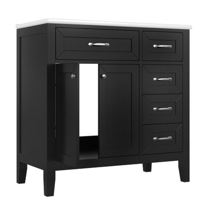 36" Bathroom Vanity with Sink Combo, Black Bathroom Cabinet with Drawers, Solid Frame and MDF Board (Old Sku:JL000007AAB)