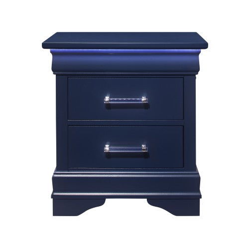 Charlston Blue 2-Drawer Nightstand with LED Lighting, Modern Bedside Storage Cabinet