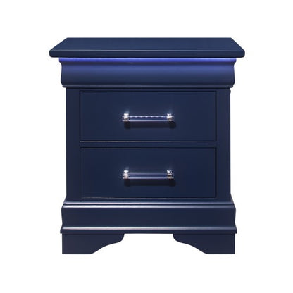 Charlston Blue 2-Drawer Nightstand with LED Lighting, Modern Bedside Storage Cabinet