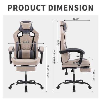 Gaming Chair with Massage,Ergonomic PC Gaming Chair with Footrest Comfortable Headrest and Lumbar Support,High Back PVC Leather,300LBS (Grey)