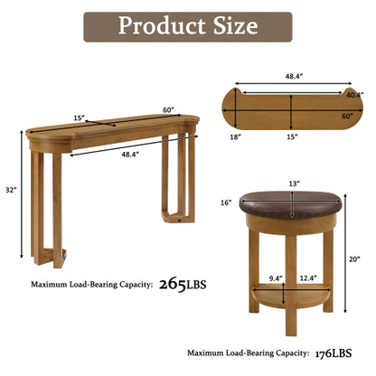 4 Piece Bar Table Set with3 PU Upholstered Bar Stools, Breakfast Table with 3 Padded Stools Solid Wood Counter Height Dining Table Set for Living Room, Dining Room. Natural