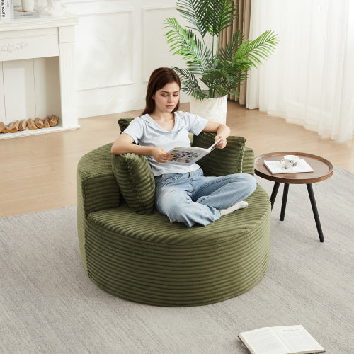 43-Inch Round Corduroy Single Lounge Chair with 3 Pillows, Non-Slip Base Compressed Shipping for Bedroom Game-Room Living-Room