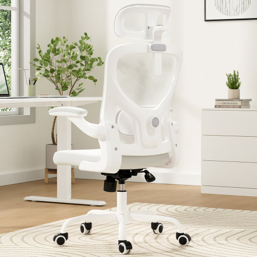 Ergonomic Office Chair, Home Office Desk Chair with Headrest, High Back Computer Chair with Armrests and Adjustable Lumbar Support for Home Office Study Room, White