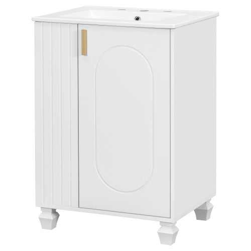 24" Bathroom Vanity with Sink, Bathroom Cabinet with Door Shelf, Side Open Storage, Solid Wood Frame,Soft Closing Door, White