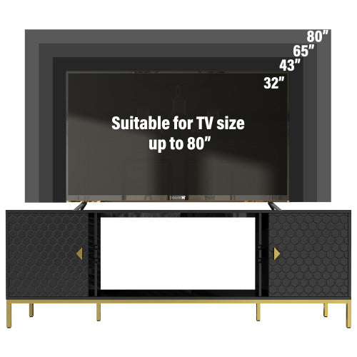 Black 70 inch TV Stand with Cabinet Storage and Open Shelves