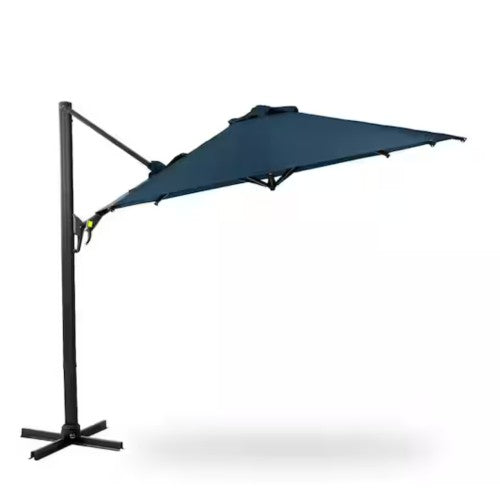 11 Ft Blue Round Large Cantilever Patio Umbrella with 360° Rotation & Tit Adjustment and Heavy Duty Offset Polyester Canopy Deck Umbrella.
