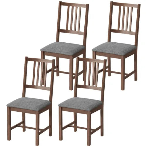 Set of 4 Upholstered Dining Chairs Gray Linen Vertical Back Chair