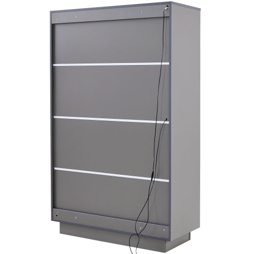 60.6'' Freestanding Grey Glass Door Display Cabinet LED Light Adjustable Shelves Home Storage Cabinet