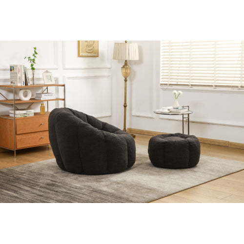Faux Fur Memory Foam Ergonomic Bean Bag Lounge Chair with Armrests for Dorm Apartment Living Room