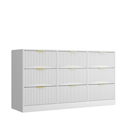 White 9 Drawer Dresser, 63" Large Deep Chest of Drawers, Wooden Dresser Storage Cabinet with 9 Drawers for Bedroom, Long Dressers for Living Room, Hallway, Drawer panel with wavy patterns
