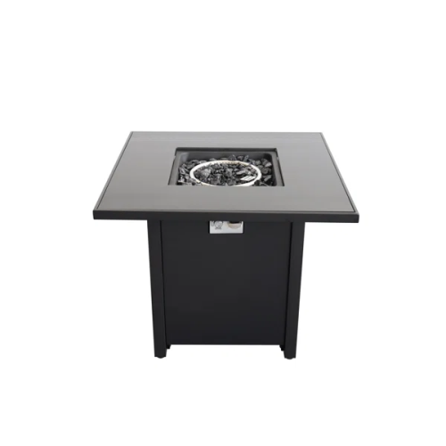 30" Powder-Coated Metal Fire Pit with Smoked Glass Lid