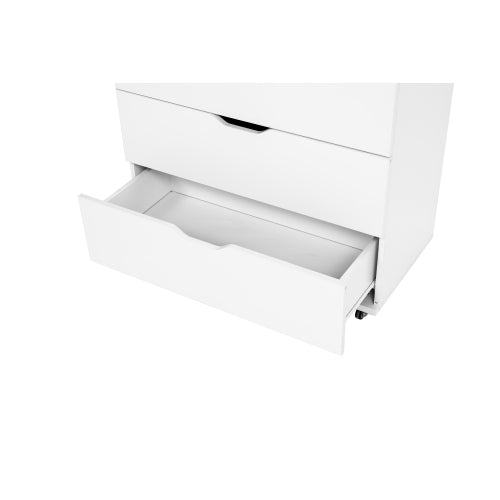 White 5-Drawer Dresser with Wheels – Modern Storage Cabinet