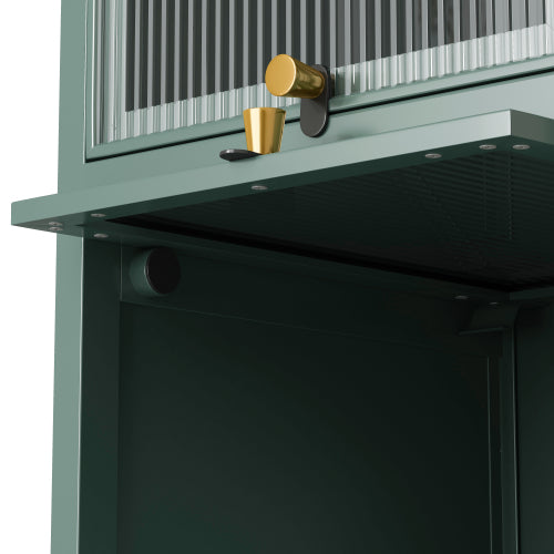 Dark Green Modern 5-Tier Storage Cabinet Iron Frame Fluted Glass Door Sideboard For Entryway Bathroom