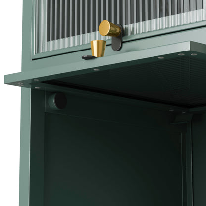 Dark Green Modern 5-Tier Storage Cabinet Iron Frame Fluted Glass Door Sideboard For Entryway Bathroom