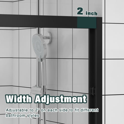 44-48"x76" Aluminum Frame Double Sliding Shower Door,Bypass Bathroom Sliding Door with Premium 1/4" (6mm) Clear Tempered Glass, Black Hardware Sliding Glass Shower Enclosure,Matte Black Finished