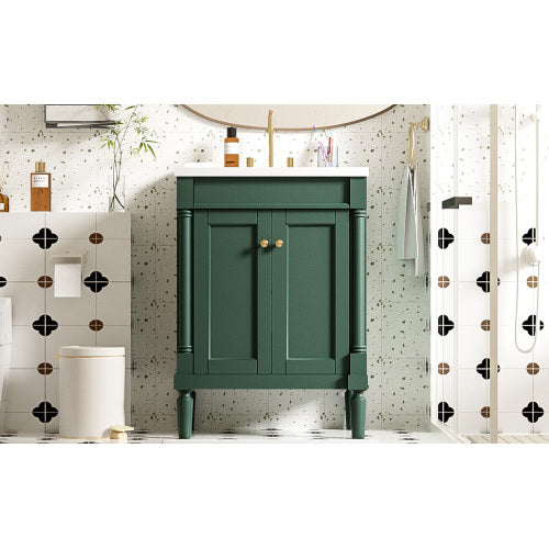 24'' Bathroom Vanity with Top Sink, 2-Tier Modern Bathroom Storage Cabinet, Single Sink Bathroom Vanity, Large Storage Shelves