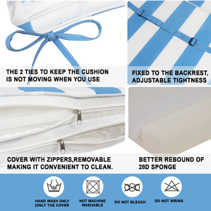 2PCS Set Outdoor Lounge Chair Cushion Replacement Patio Funiture Seat Cushion Chaise Lounge Cushion-Blue/white