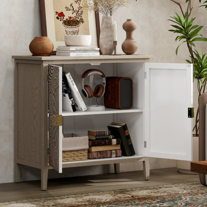 American Style 2-Door Wooden Storage Cabinet Relief Pattern Cabinet With Adjustable Layer Anti-Dumping Design