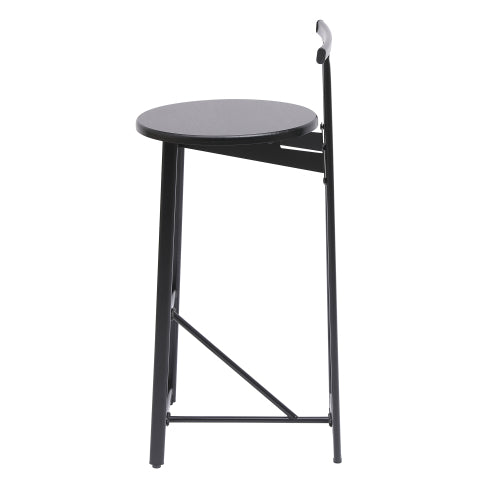 27inch H Barstool Set of 3 Wooden Round Bar Stools with Footrest Modern Kitchen Chairs for Counter (Black & Black)
