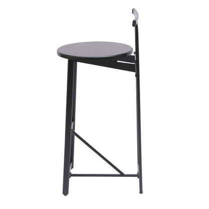 27inch H Barstool Set of 3 Wooden Round Bar Stools with Footrest Modern Kitchen Chairs for Counter (Black & Black)