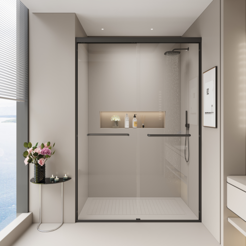 44-48 in. W x 72 in. H Double Sliding Shower Door, Semi-frameless Bypass Bathroom Sliding Door with 1/4" (6mm) Tempered Glass for Walk-in Shower, Matte Black 24D03-48MBX