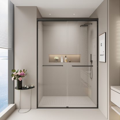 44-48 in. W x 72 in. H Double Sliding Shower Door, Semi-frameless Bypass Bathroom Sliding Door with 1/4" (6mm) Tempered Glass for Walk-in Shower, Matte Black 24D03-48MBX
