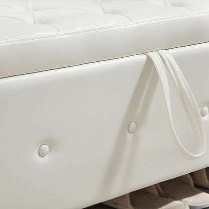 48'' Storage Ottoman Bench Tufted Faux Leather Upholstered Bench Ivory White