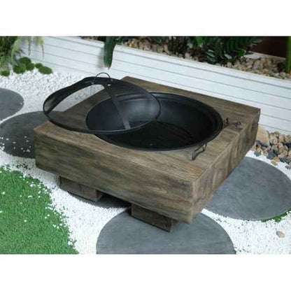 Wood-Fueled Outdoor Fire Pit with Wood Grain Design