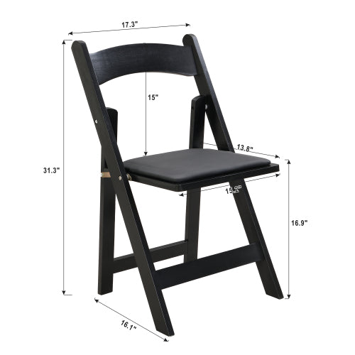 Set of 4 Folding Solid Wood Dining Chairs with PU Leather Cushions, Black Finish, Portable Seating