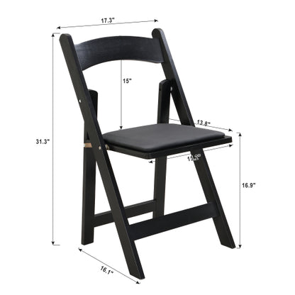 Set of 4 Folding Solid Wood Dining Chairs with PU Leather Cushions, Black Finish, Portable Seating