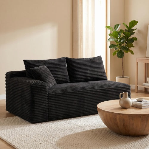 Black Corduroy Leg-Free Floor-Hugging Compressed Armless Single Modular Accent Chair for Living-Room Bedroom
