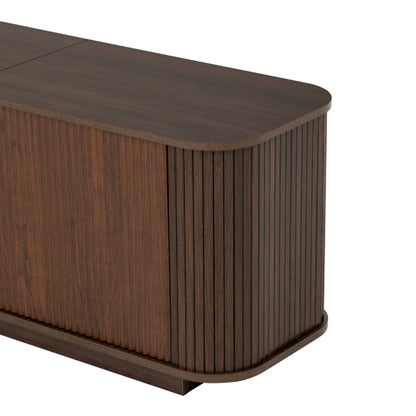 70 inch Modern TV Stand for TVs Up to 80 inch, Wood Grain Media Console with Storage, Curved Corners