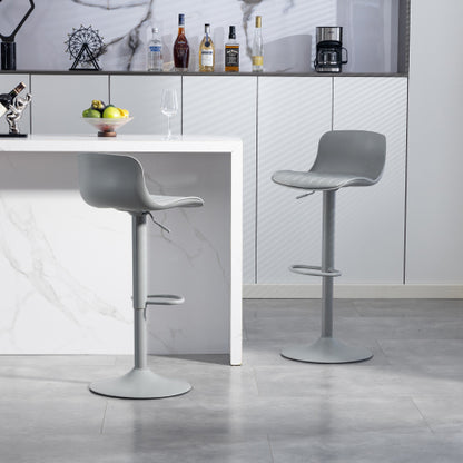 Bar Stools Set of 2  Modern PU Leather Counter Height Barstools with Back, Height Adjustable Swivel Kitchen Island Chairs, Armless, Large Base-Gray