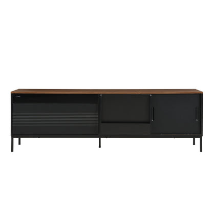 Mid Century Modern 75 Inch TV Stand with Sliding Doors Walnut Console