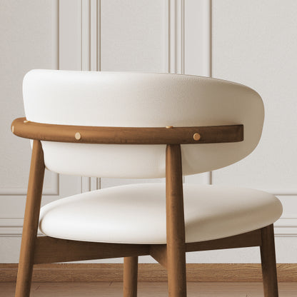 Mid-Century Wood Dining Chairs with PU Upholstery, Set of 2, White