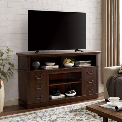 60 Inch Espresso Mid-Century Farmhouse TV Stand 3 Cable Holes Media Console Fits 65 Inch TV