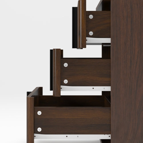 Walnut Vintage Nightstand, 25.39inch Vertical Stripe Cabinet with 3 Drawers