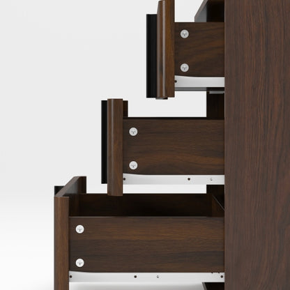 Walnut Vintage Nightstand, 25.39inch Vertical Stripe Cabinet with 3 Drawers