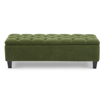 Green Boucle Storage Ottoman Bench, Tufted Design with Rubber Wood Legs, 300 LBS Capacity, 51.18 inchL x17.52 inchW x18 inchH