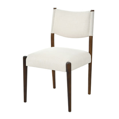 Set of 2 Walnut Beige Fabric Dining Chairs, Solid Rubber Wood Legs 300 LBS Capacity