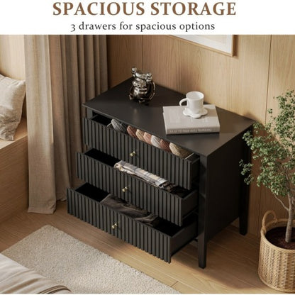 32inch Black Fluted 3-Drawer Nightstand