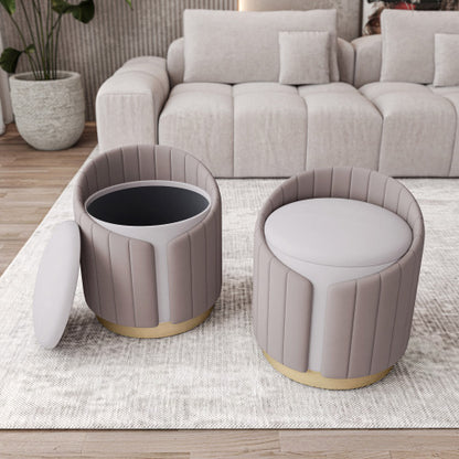 Velvet Storage Ottoman Stool Tufted Vanity Seat Footrest with Hidden Storage