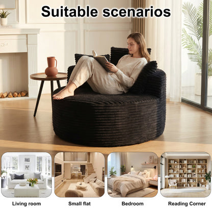 43-Inch Round Corduroy Single Lounge Chair with 3 Pillows, Minimalist Style