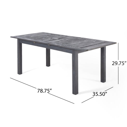Outdoor Expandable Acacia Wood Dining Table, Dark Grey