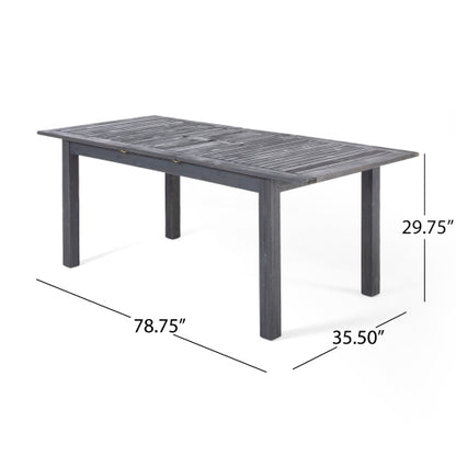 Outdoor Expandable Acacia Wood Dining Table, Dark Grey