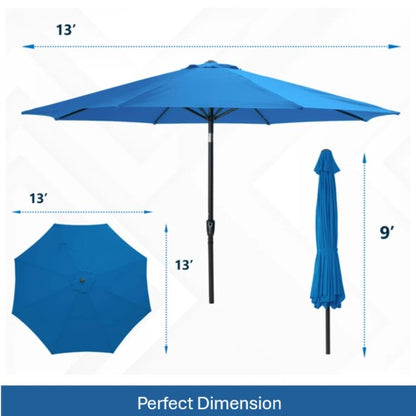 13 Feet Blue Market Patio Umbrella with Crank Lift , Tilt * Ribs, UV-Resistant Canopy for Pool, Backyard & Patio (Without base)