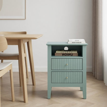 Green Fluted Nightstand with Soft-Close Drawers